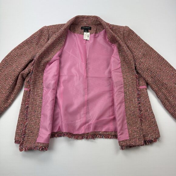 Lane Bryant 24 Pink Tweed Fringe Blazer Jacket Lined NWT Multicolor Career - Picture 4 of 11